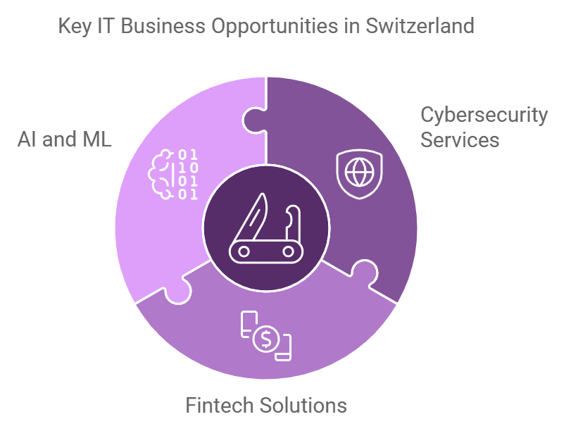 pine chart with explanation of business oppotinities in Swiss IT sector